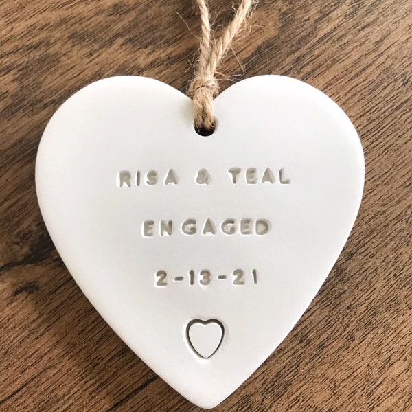 Personalised Engagement Gift For Couple • Wedding Keepsake • Couple Engagement Bauble • Clay Heart • Handmade Gifts • Holiday Proposal •