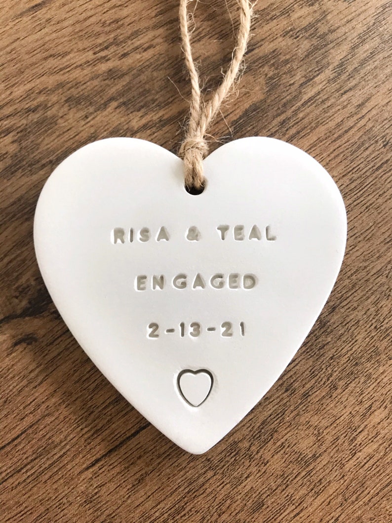 Personalised Engagement Gift For Couple • Wedding Keepsake • Couple Engagement Bauble • Clay Heart • Handmade Gift • Christmas Proposal • 