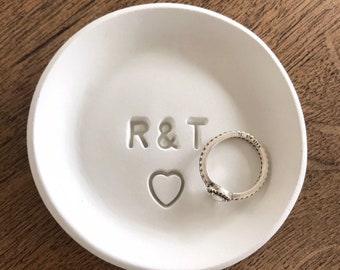 Personalised Ring Dish • Clay Trinket Dish • Handmade Wedding Gift • Engagement Gift • Couple Keepsake • Mr and Mrs Christmas Gift •