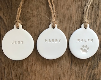 Set of 3 Personalised Mini Baubles • Clay Bauble • Christmas Tree Ornament • Scandi Decor • Pet Bauble • Handmade • Bauble Gift Tag •