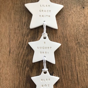 Personalised New Baby Keepsake • Handmade Clay Decoration • Newborn Gift • Nursery • Christening • Star • Baby's First Christmas Bauble •