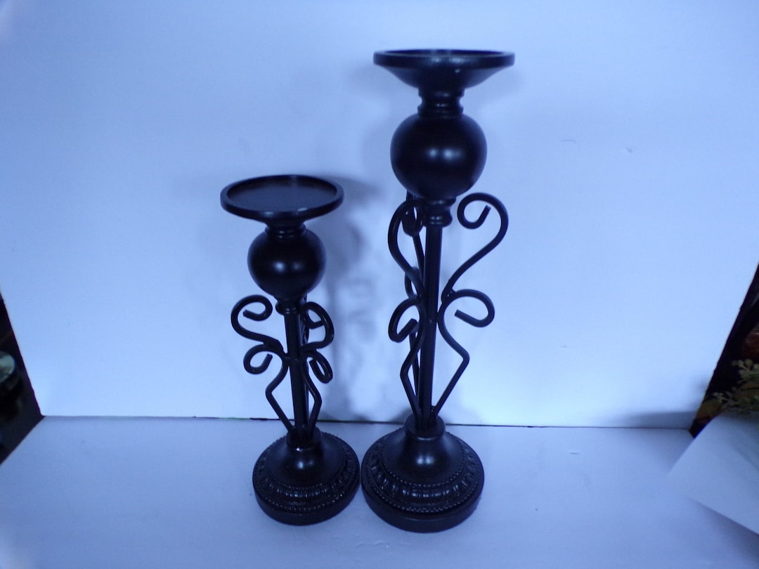 Set of Black Metal Candlesticks Etsy