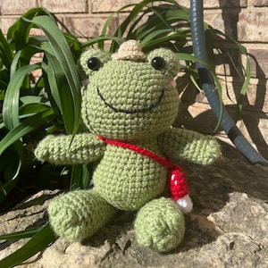 Crochet Spring Frog Amigurumi Plush Buddy (Accessories included)