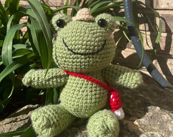 Crochet Spring Frog Amigurumi Plush Buddy (Accessories included)