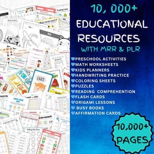 10,000+ Kids Educational Worksheets & Activities | MRR PLR Bundle for Teachers and Parents | Editable + Printable | Resell for 100% Profit