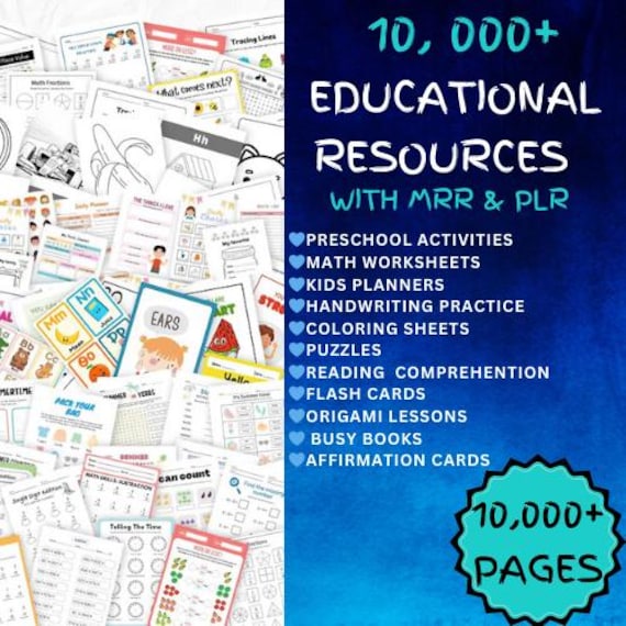 10,000+ Kids Educational Worksheets & Activities | MRR PLR Bundle for Teachers and Parents | Editable + Printable | Resell for 100% Profit