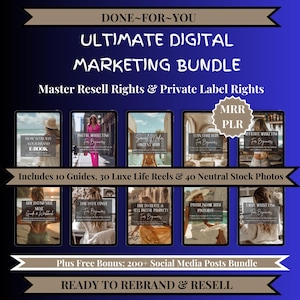 Ultimate Digital Marketing Guides Bundle | 10 MRR PLR Ebooks + Reels & Stock Photos | Passive Income | Editable in Canva | Resell for Profit