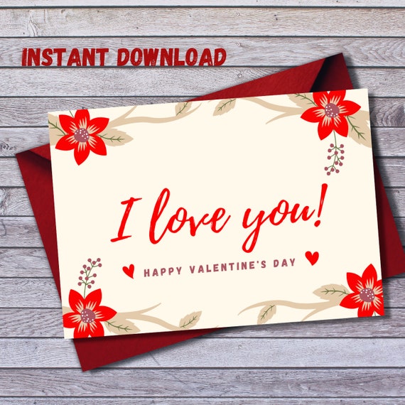 Happy Valentine's Day Printable Card Instant Download | Etsy
