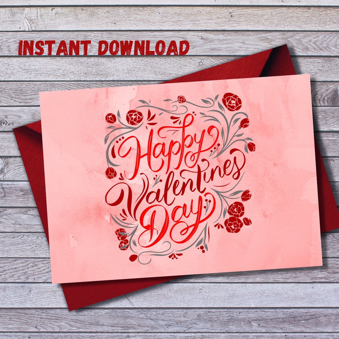 Happy Valentine's Day Printable Card, Instant Download PDF, Valentines ...