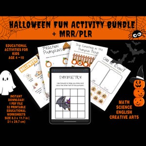 HALLOWEEN Fun Activities Bundle, Kids Educational Printable Worksheets, MRR PLR Master Resell Rights, Educational Printables for children