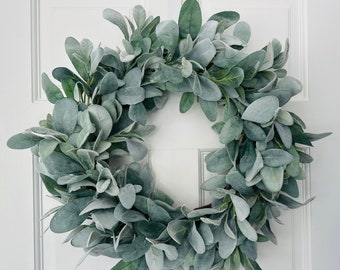 Artificial Lambs Ear Wreath, Farmhouse Cottage Style