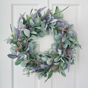 Lambs Ear Wreath, Wildflower Wreath, Lavender Wreath, Summer Lambs Ear Wreath, Wreath for Front Door, Summer Wildflower Wreath