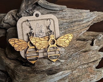 Wooden Bee Earrings