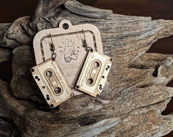 Cassette Earrings cut and engraved Baltic Birch