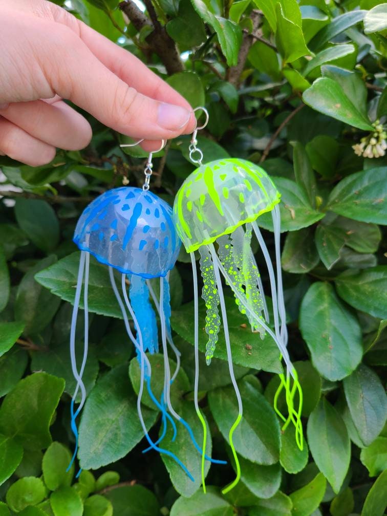 UV Neon Glow Jellyfish Earrings | Mermaid Jewlery | Rave Ocean Underw…