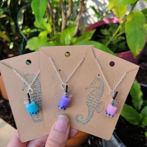 Colorful Boba Tea Milk Necklace | Bubble Boba Tea Necklace | Handmade Boba Milk Tea Necklace| Food Necklace, Mermaidearrings