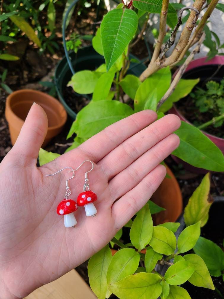 Colorful Glass Mushroom Earrings