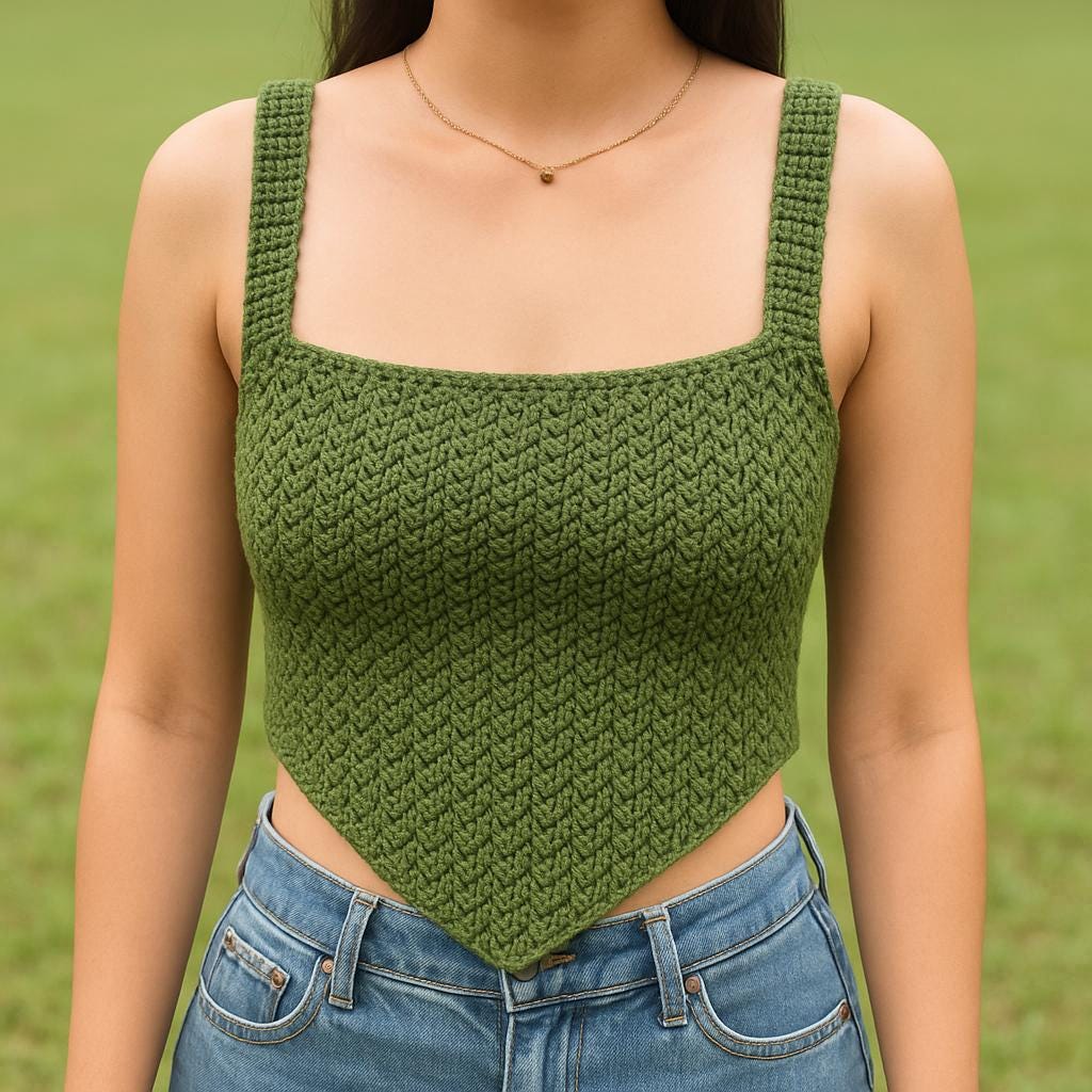Crochet Corset Top Pattern – PDF Digital Download – Beginner-Friendly DIY V-Hem Crop Top