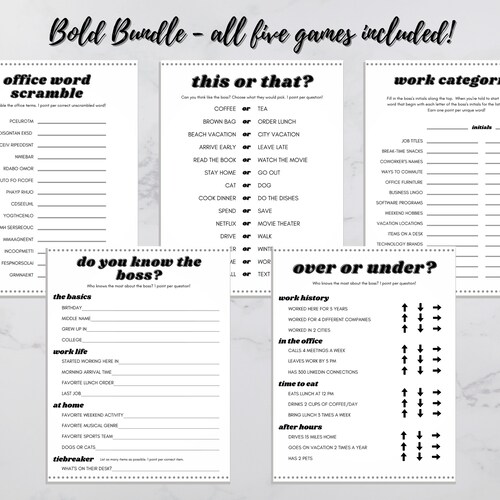 5 Printable Work Party Games Bundle Work Virtual Happy Hour Etsy
