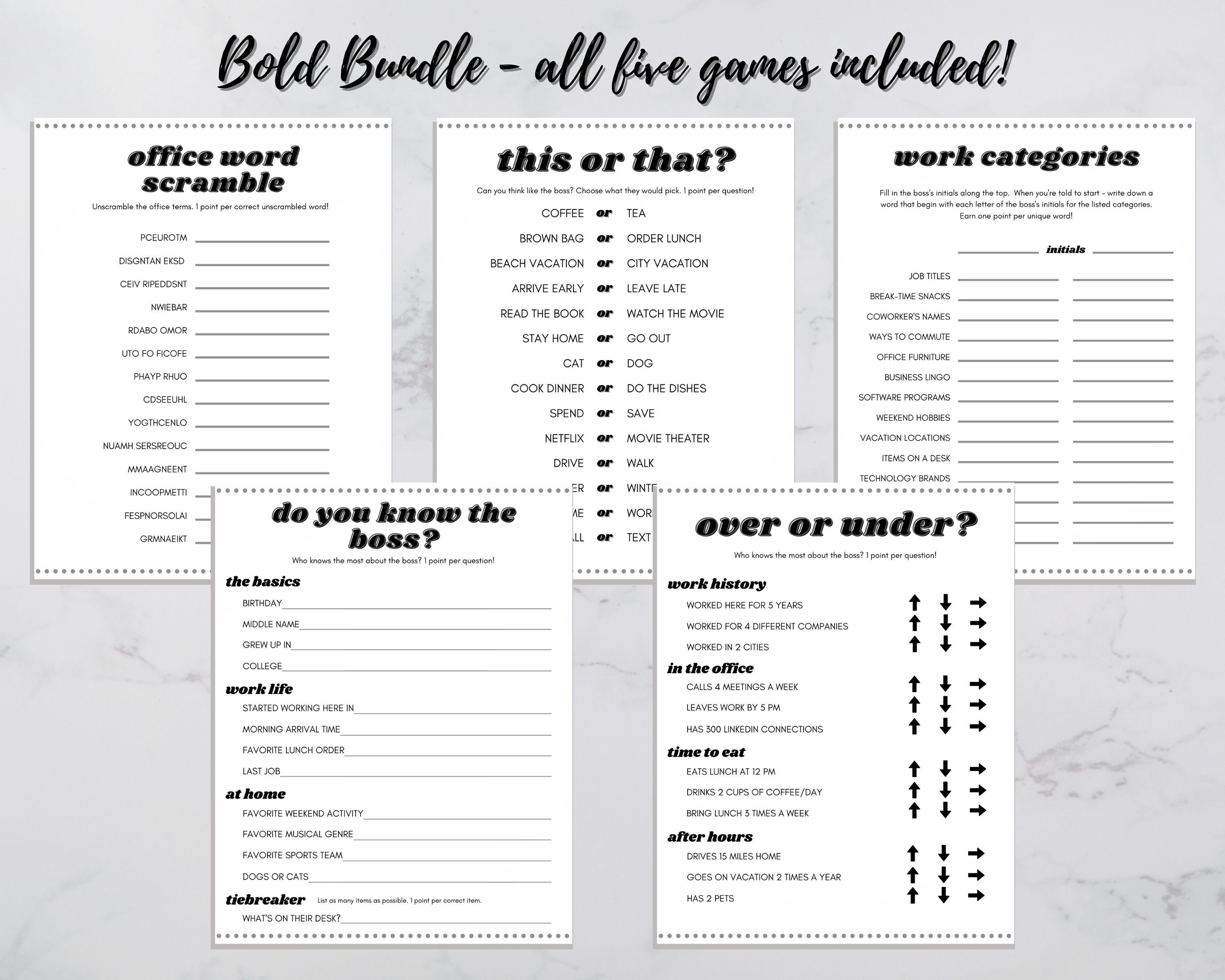 5 Printable Work Party Games Bundle, Virtual Happy Hour Activity ...
