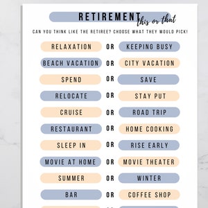 This or That Printable Retirement Game, Icebreaker Activity Retiree Game, Office Game Instant Download, Fun Work Party Printable Happy Hour