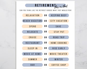 This or That Printable Retirement Game, Icebreaker Activity Retiree Game, Office Game Instant Download, Fun Work Party Printable Happy Hour