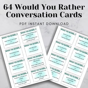 Souhaitez-vous plutôt des cartes, Printables Icebreaker, Soirée de rendez-vous virtuel, Jeu Apprenez à vous connaître, Jeux de dîner, Jeux virtuels Zoom Meeting Kids