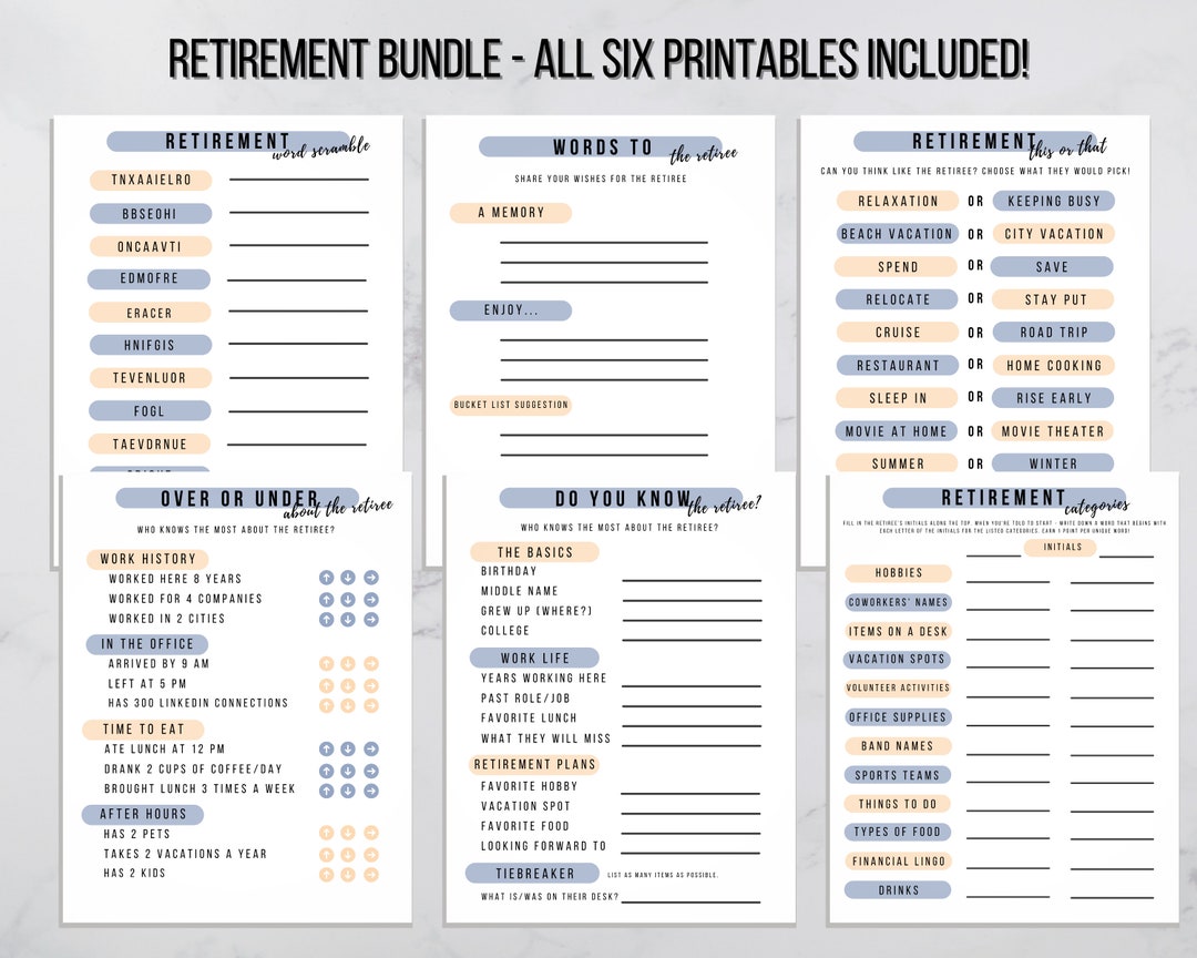 Printable Retirement Fun Guide.pdf Retirement Party Games Bundle: Printable Activities (digital Download ...