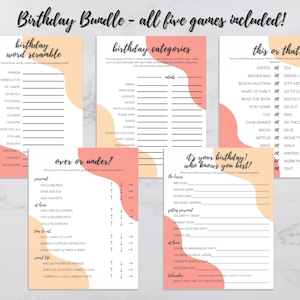 Printable Birthday Bundle 5 Birthday Party Games for Adults, Kid Birthday Games, Birthday Activities, Printable Games for Office, Work Party