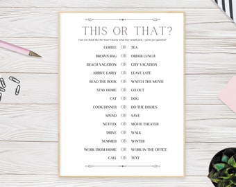 This or That Printable Game | Would She Rather Game | Virtual Work Happy Hour Activity | Fun Digital Office Game | Instant Download