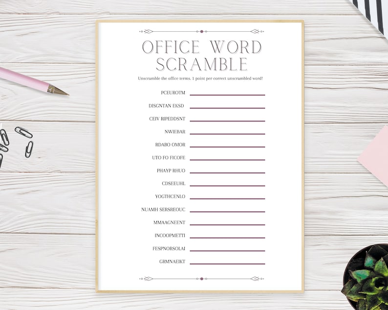 Office Word Scramble Game Virtual Work Happy Hour Activity Etsy