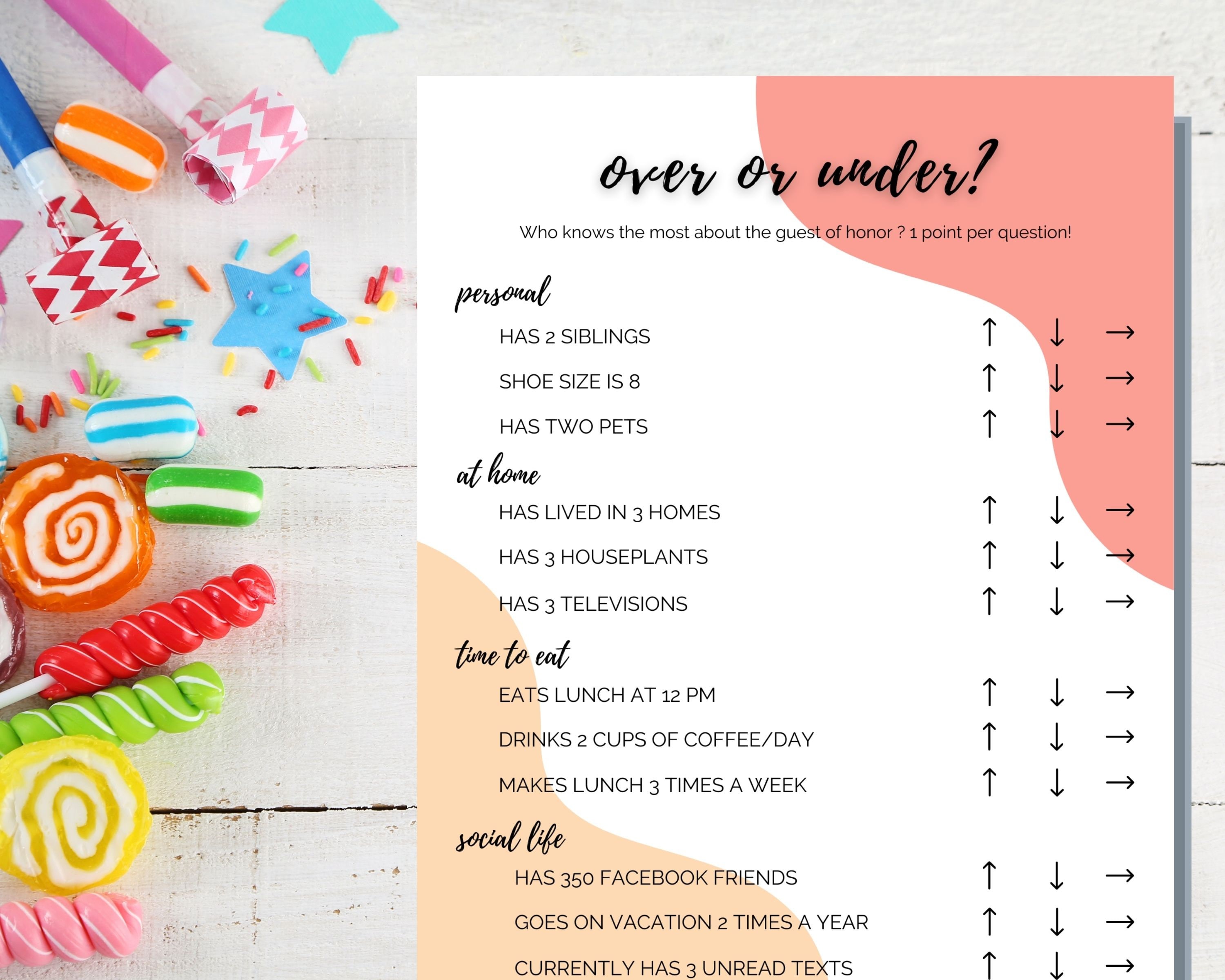 Over or Under Printable Game, Virtual Birthday Party Activity, Over ...