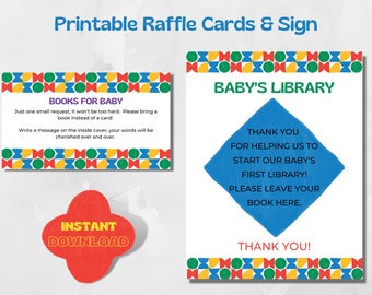 Baby Shower Printable Books for Baby Cards, Baby's First Library Sign and Tickets, Baby Sprinkle Activity, Books instead of Cards for Baby