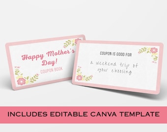 Mothers Day Coupon Book | Editable Canva Template + PDF | Printable DIY Gift Digital Download