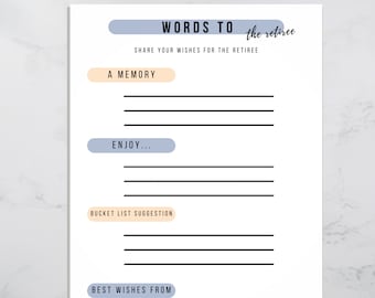 Words to the Retiree Printable Retirement Party Activity, Bucket List Retirement Advice and Wishes Instant Download, Retire from Work Party