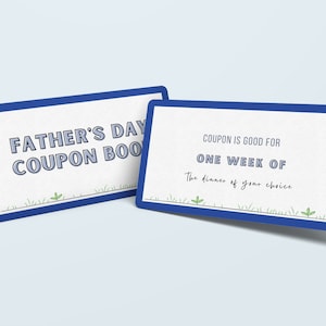 Father&#39;s Day Coupon Book Printable, Last Minute Fathers Day Gift for Dad from Son, Editable Coupon Book, Voucher Template, Instant Download
