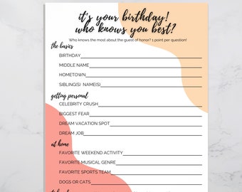 Who Knows You Best, Fun Printable Birthday Game, Who Knows the Birthday Girl Best, Virtual Activity, Birthday Game for Adults, Work Game
