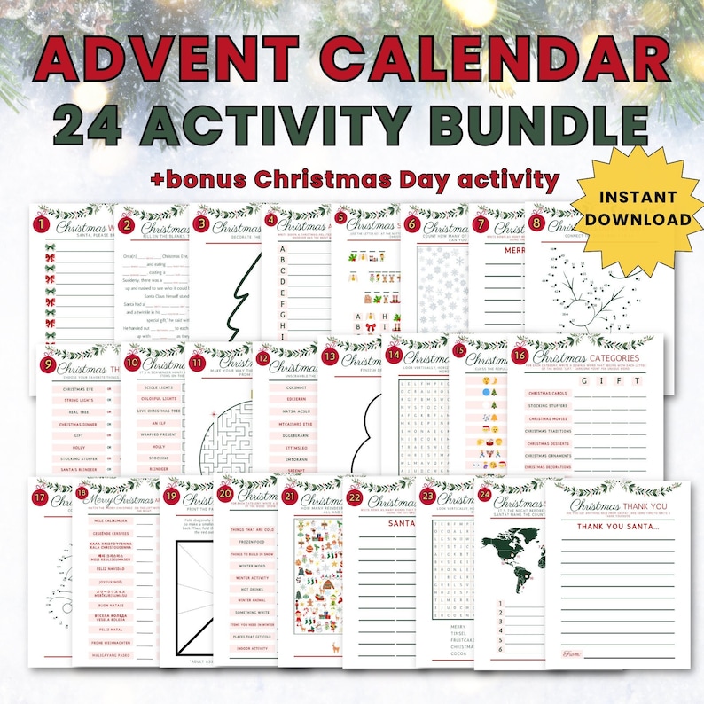Advent Calendar Activity Bundle, Printable Christmas Games Instant ...