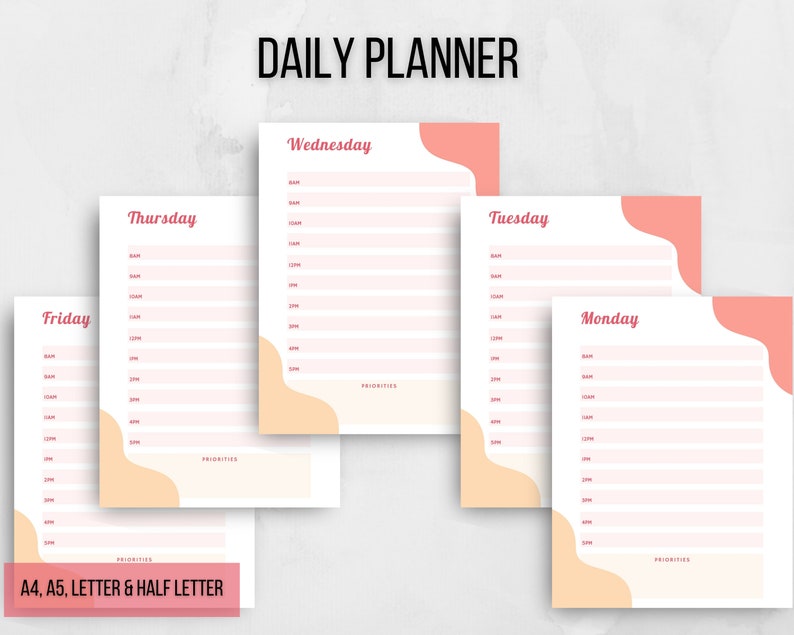 Weekly Planner Printable, Reflection Journal Page Printable, Hourly Schedule Daily Planner Time ...