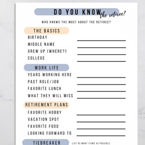 Do You Know the Retiree Printable Retirement Game, Icebreaker Activity for Retirement Party, Office Game Instant Download, Fun Work Party
