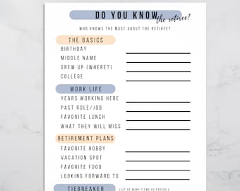Retirement Party Game: Do You Know the Retiree? (Digital Download)