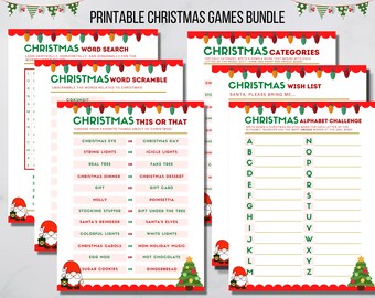 Christmas Game Bundle, Printable Christmas Party Games Instant Download, Holiday Printable Games, Christmas Activities Holiday Party for Kid