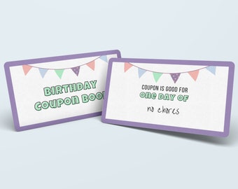 Birthday Coupon Book Printable, Last Minute Birthday Gift, Editable Coupon Book, Voucher Template, Instant Download Birthday Gift for Child