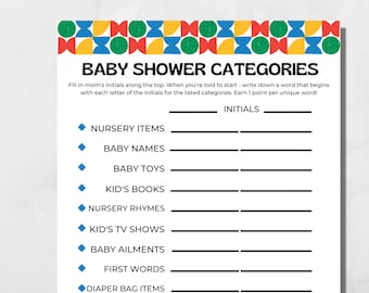 Baby Shower Categories Game: Gender Neutral Activity (Digital Download)