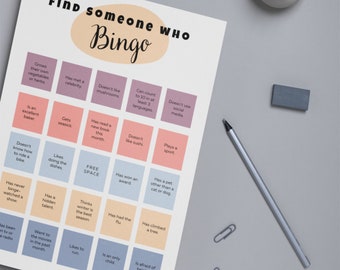 Find Someone Who Bingo, Find the Guest Icebreaker Instant Download Work Party Game, Printable for Kids, Get to Know You Bingo Ice Breaker