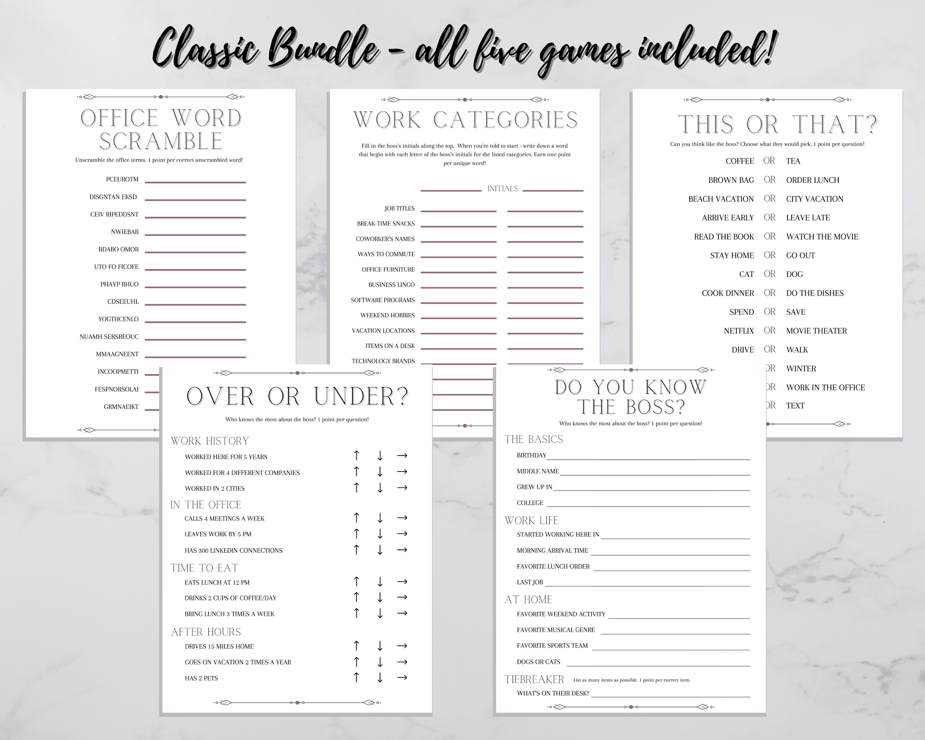 5 Printable Work Party Games Bundle, Work Virtual Happy Hour Activity ...