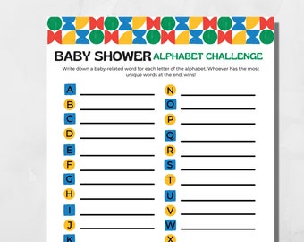 Baby Shower Alphabet Challenge, A-Z Baby Shower Game Instant Download, Mom to Be Activity for Baby Sprinkle Game Download, Shower Word Game