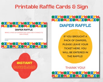 Baby Shower Diaper Raffle Card Printable, Diaper Raffle Sign and Tickets, Gender Neutral Baby Sprinkle Sign, Please Bring Diapers Printable