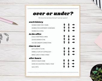 Over or Under Printable Game, Icebreaker Work Happy Hour Activity, Coworker Game, Office Game Instant Download, Work Party Printable Game