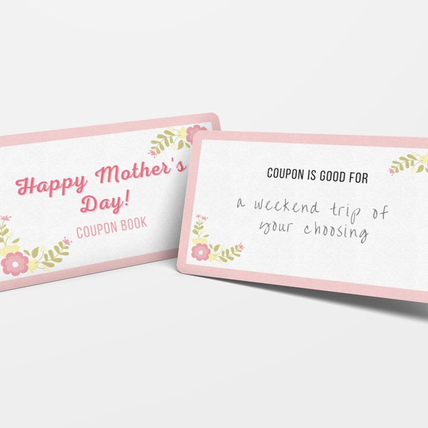 Mother's Day Coupon Printable, Last minute Mothers Day Gift from Daughter, Customizable Coupon Book for Mom, DIY Voucher Gift for grandma